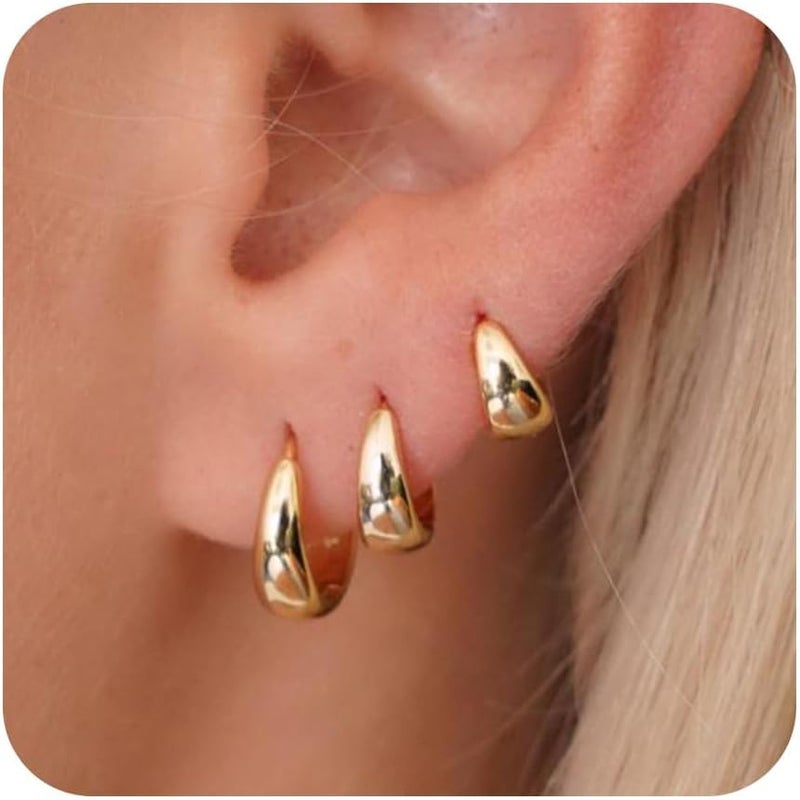 Poxtex Small Sterling Silver Huggie Hoop Earrings Set for Women, Hypoallergenic 14K Gold Plated Hoops Stacks for Multiple Piercings, Dainty Cute Mini Lightweight Cartilage Studs Trendy Jewelry Gift - Image 1